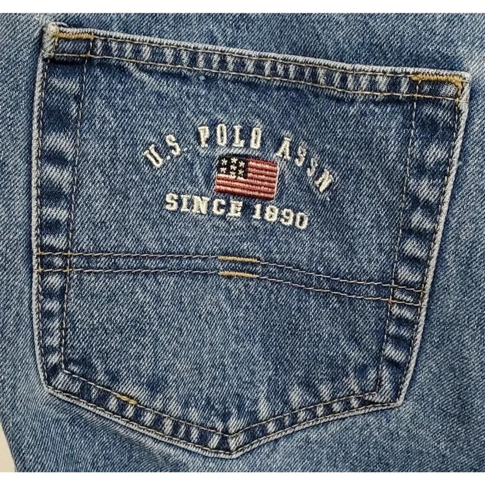 VTG U.S. Polo Assn Men Blue Relax Fit Loose Fit Logo Straight Jeans